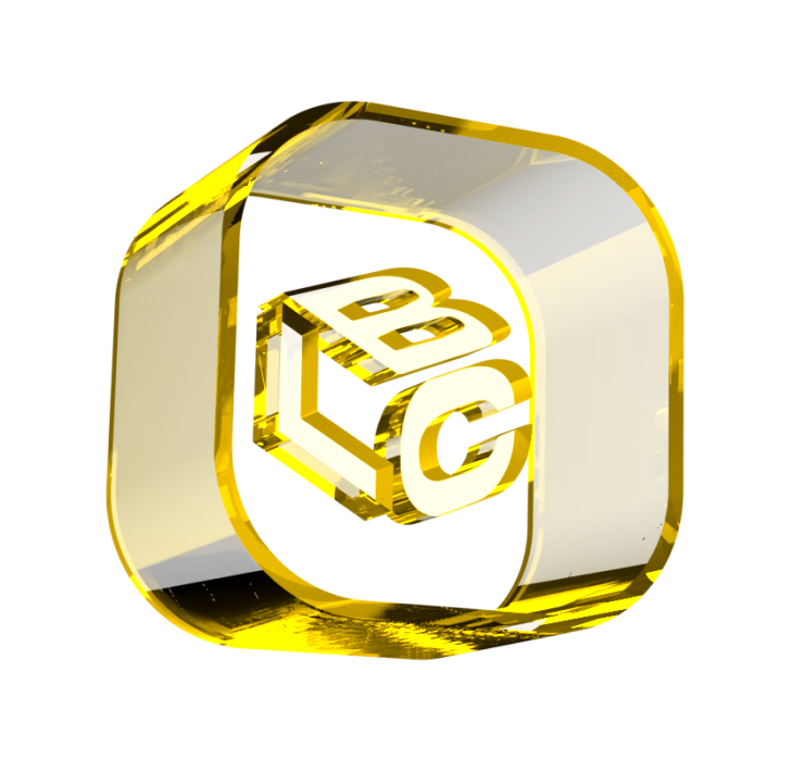 Logo dourado com as letras LC dentro, sobre fundo branco.